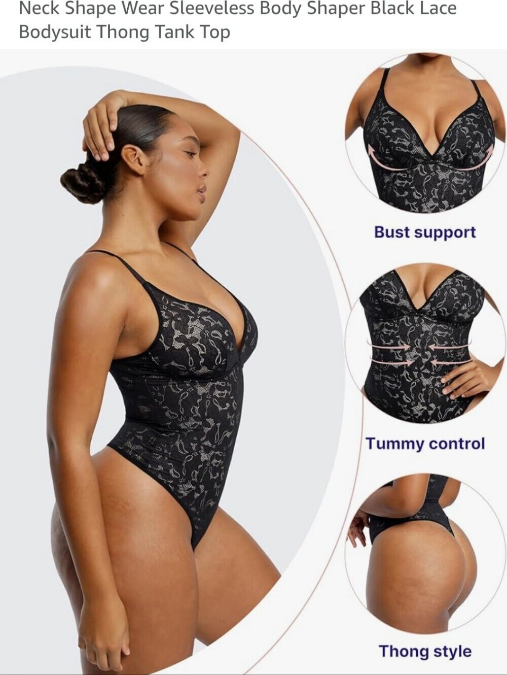 New Black Lace Bodysuit Top Thong Going Out Party Date Night Sexy Fitted Top XXL - Picture 8 of 9